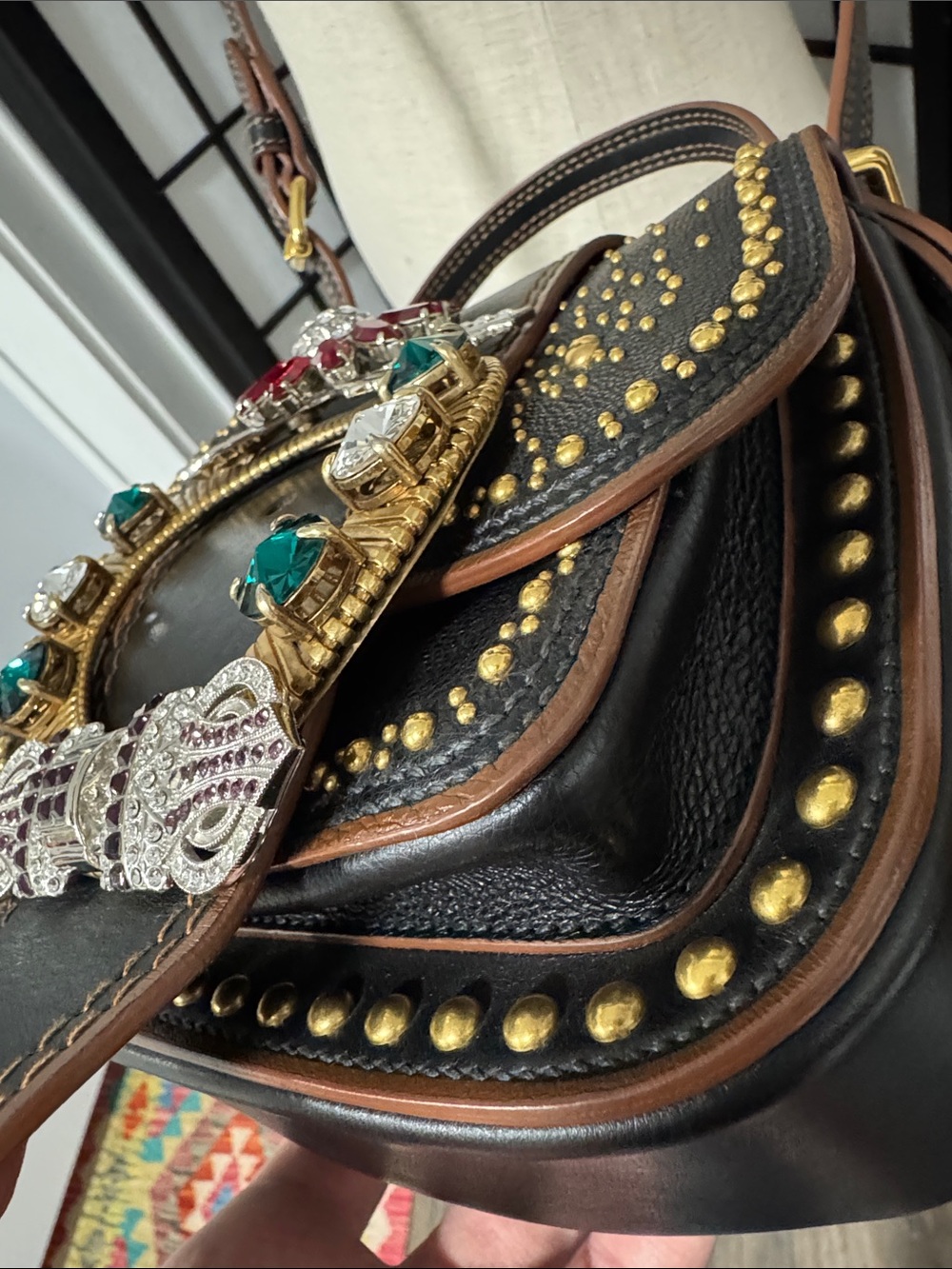 Miu Miu Rare Dahlia Madras Crystal Stud Crossbody/Shoulder Bag – Black Leather - Picture 16 of 16